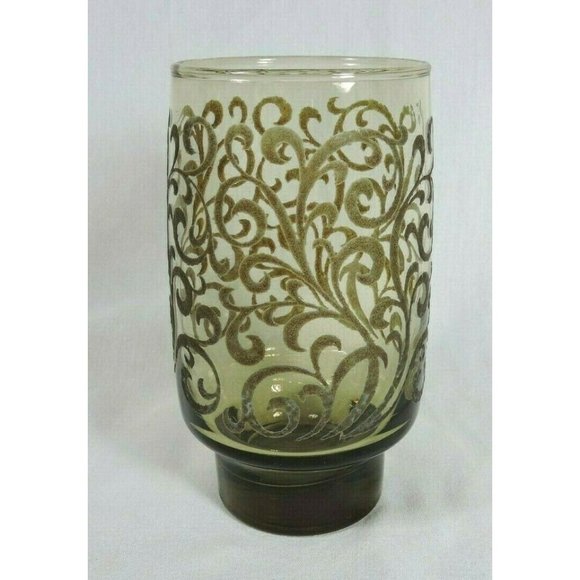 Vintage Libbey Prado Amber Scroll Glass On Glass Tumbler - Picture 4 of 6